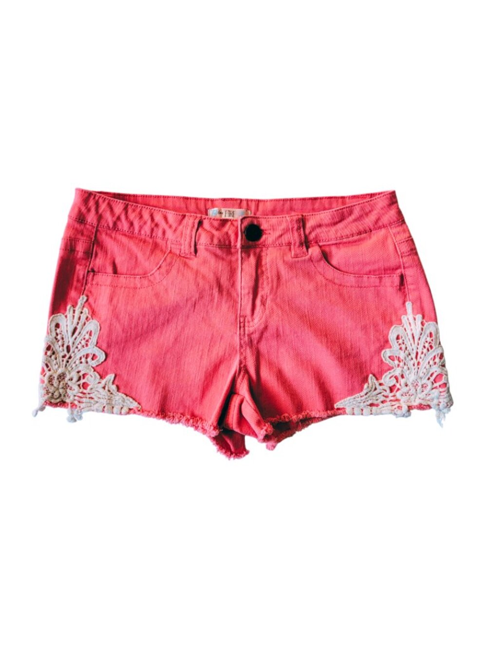 NWOT Women’s Pink / Peach Lace Short Denim Jean Shorts (Size 9)